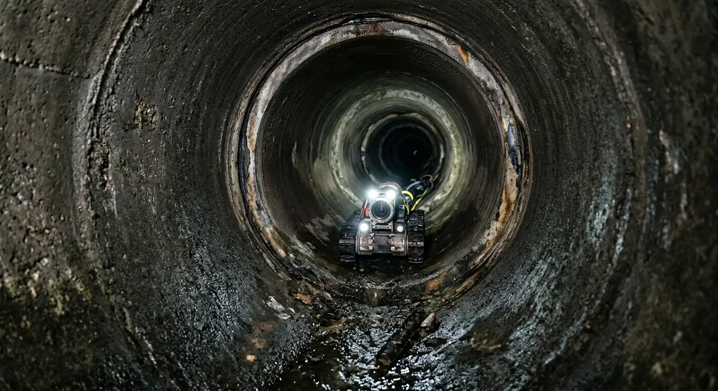 Robotic sewer camera inspecting pipe interior for Drain Snake Service in Hutchison